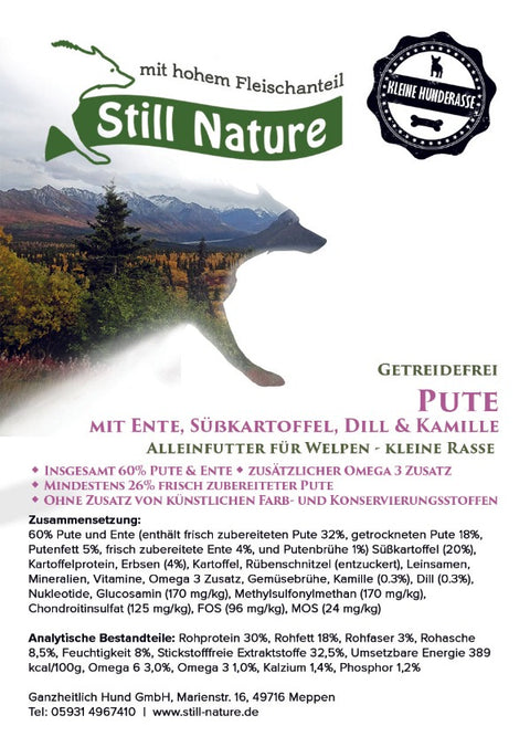 Still Nature | Mini Puppy Pute mit Ente, Süßkartoffel, Dill und Kamille