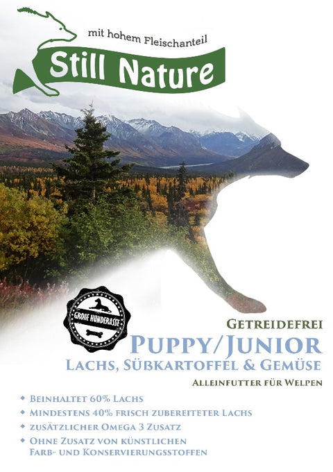 Still Nature | Puppy Lachs mit Süßkartoffel und Gemüse | Welpen und Junghunde | große Rassen